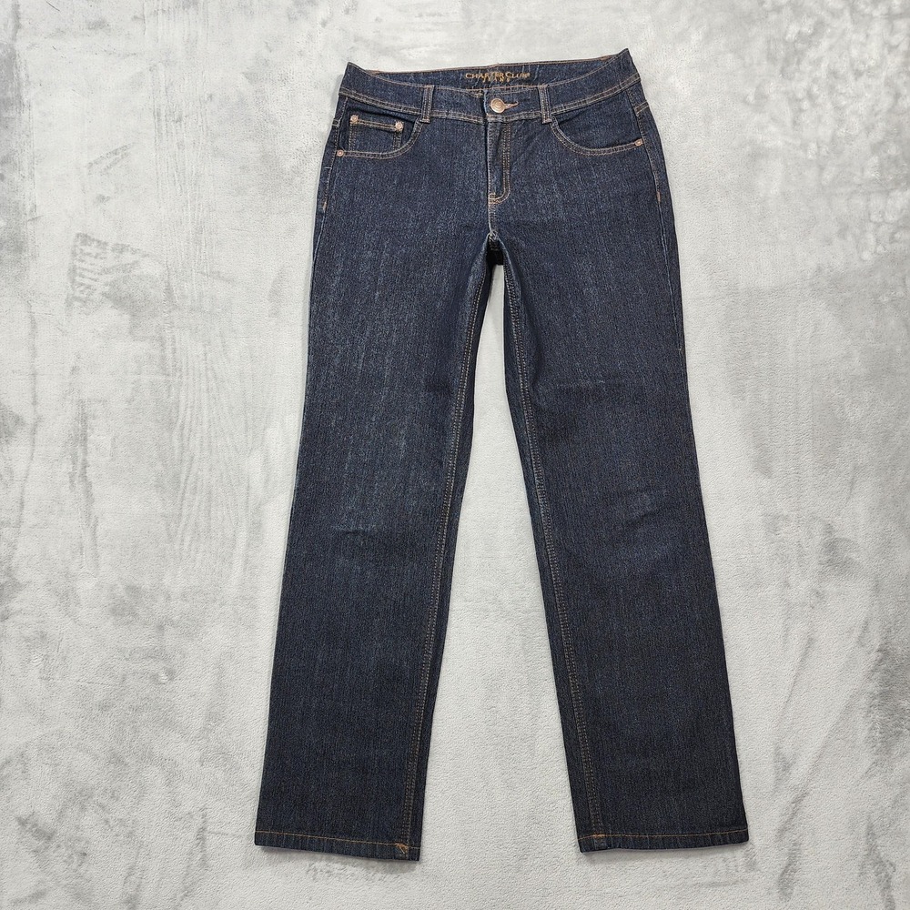 Charter Club Jeans Womens 12 Blue Dark Wash Mid Rise Classic Straight Stretch